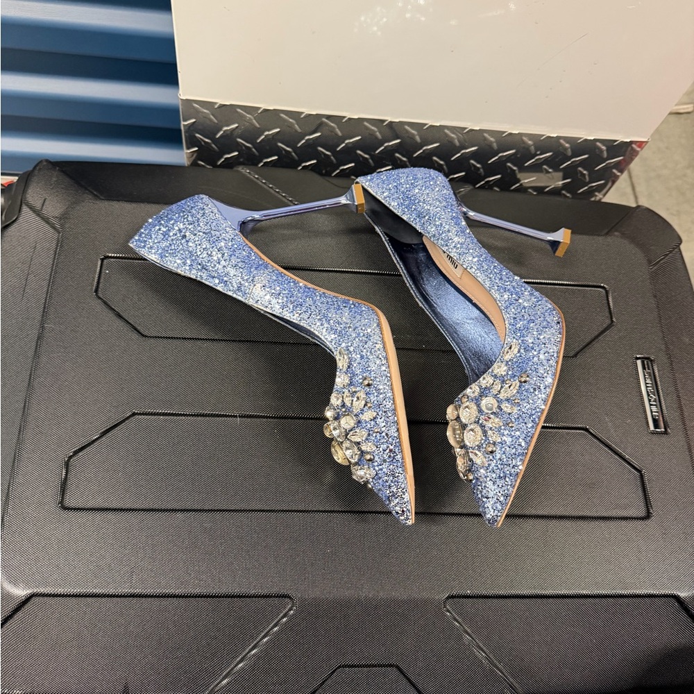 Miu Miu Sparkling Blue Heels with Crystal Embellishments - Picture 3 of 7